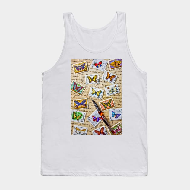 Butterfly stamps and old document Tank Top by photogarry